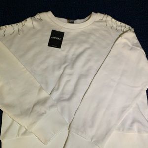 Forever 21 Sweater White with Peek a Boo Shoulders